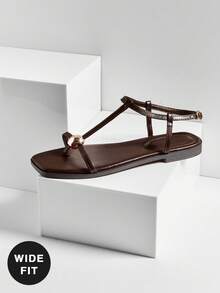 SHUZIA Sandal đế bằng dáng rộng, thoải mái, kiểu dáng thường ngày, có quai xỏ ngón dành cho nữ. - Cà phê nâu - Xem 6