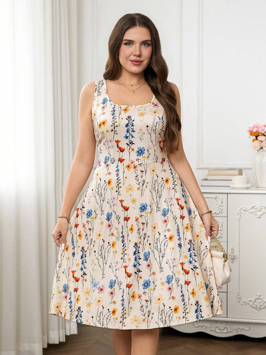 SHEIN Clasi 大码方领A字提花针织优雅连衣裙