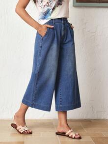 Breezaya Jeans casuales de mujer con bolsillos en diagonal, de ajuste holgado, para verano - Azul - Ver 1