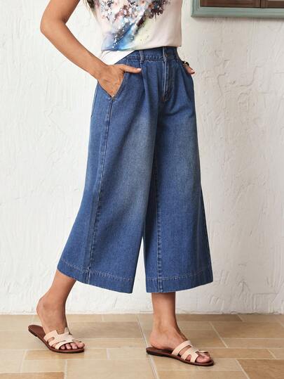 Breezaya Damen Lässige Jeans mit gewaschener Schrägtasche und weiter Passform, Sommer