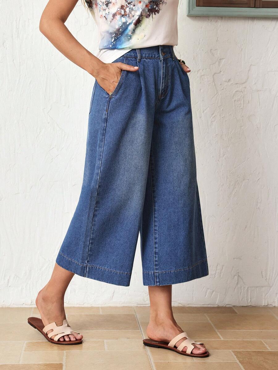 Breezaya Jeans casuales de mujer con bolsillos en diagonal, de ajuste holgado, para verano - Azul - Ver 1