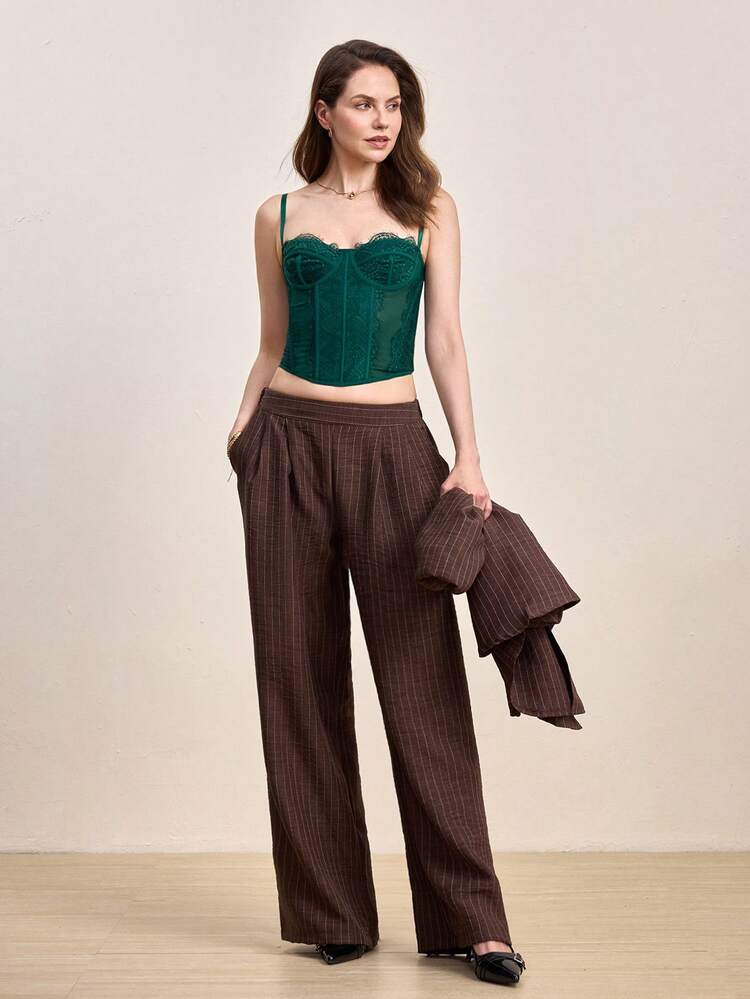Hourtrue 1 chiếc áo bralette ren bustier dễ thương, áo crop top sexy cho nữ mặc đi club, tiệc tùng mùa hè có khóa cài - Màu xanh lá cây đậm - Xem 8