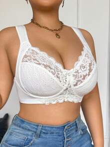 DesireSculpt 1 pieza Sujetador inalámbrico de encaje y parches para tallas grandes - Blanco - Ver 8