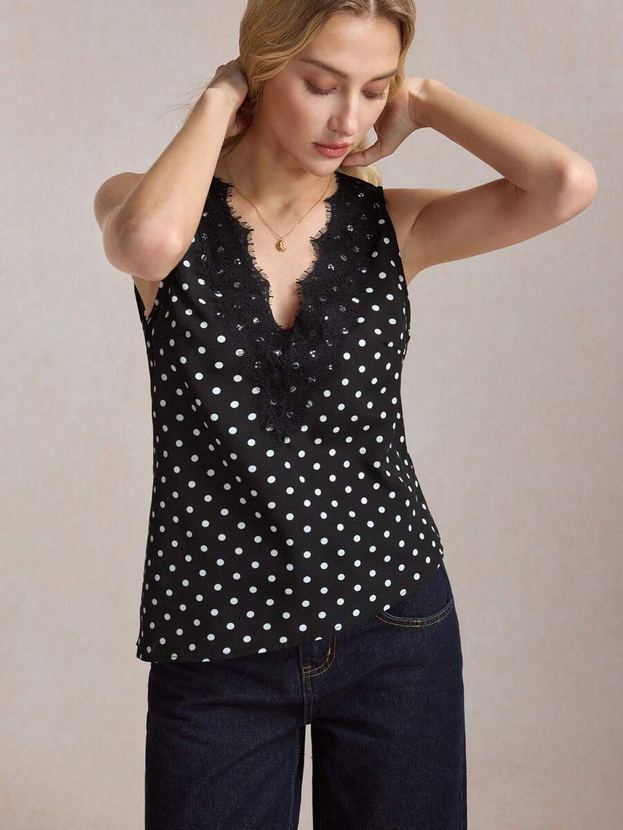 BizChic Canotta nera senza maniche con patchwork in pizzo, elegante sexy stile vintage francese casual sportivo country, snellente versatile per pendolarismo, appuntamenti, uso quotidiano, vacanze, ufficio, estate, autunno, Ognissanti, ritorno a scuola, feste, compleanni, invitati a matrimoni, chiesa, occasioni speciali, uscite, spiaggia, raduni, viaggi per vacanze, affari, formale, resort, stile rilassato, stile di strada - nero - Visualizzare 1