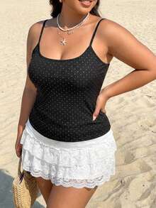 Dazy Plus Débardeur et camisole femme grande taille noir à pois, style blogueuse sexy, décontracté et polyvalent, pour vacances printemps/été - Noir - Voir 4