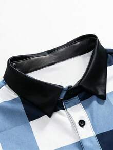Manfinity Mode Men's Plaid Print Short Sleeve Casual Commuter Polo Shirt - Blue - View 6