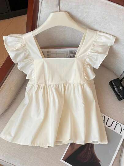 Franclia Áo kiểu nữ cổ vuông tay bồng thắt nơ sau lưng dáng peplum – Áo không tay bồng bềnh thanh lịch cho mùa hè
