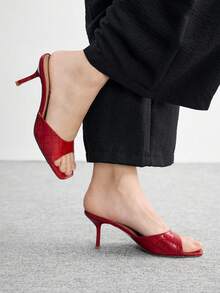 CUCCOO BIZCHIC 女士方头细高跟黑色休闲百搭凉鞋，性感迷人，适合约会、派对和夏季郊游，春季鞋履，春假、复活节、圣诞节皆宜。 - 紅3 - 查看 4
