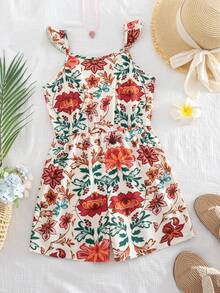 SHEIN 女童休闲可爱蝴蝶结荷叶边袖连体衣 - 彩色 - 查看 2