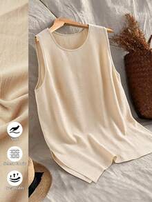 Linhara Plus Size Sleeveless Loose Casual Summer Tank Top - Beige - View 5