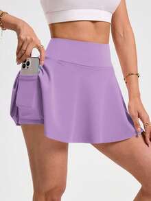 SHEIN Sovereign Charm Women's Skirt With Pockets, Suitable For Badminton, Tennis, Yoga, Fitness, Running, Marathon - Purple - View 3
