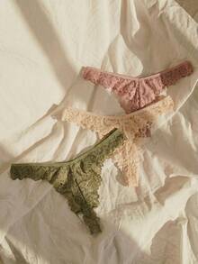Lullawish 3 件套女士浪漫法式蝴蝶结蕾丝内裤套装蝴蝶结装饰性感 - 彩色 - 查看 2