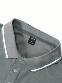 Manfinity Homme 男士對比飾邊 Polo 衫，正式款 - 灰色 - 查看 6