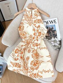 GlowEve Đầm ngắn không tay in họa tiết toàn thân, khóa kéo phía trước, thanh lịch dành cho nữ mùa xuân/hè. - Nhiều màu - Xem 2