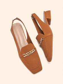 CUCCOO BASICS CUCCOO 女士链条装饰时尚露跟平底鞋 - 紅棕1 - 查看 4