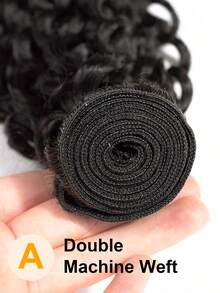 1Pc Kinky Curly Human Hair Bundles Unprocessed Human Hair Curly Human Hair Weave Double Weft Hair Extension Natural Black Color For Women - Natural Black - View 4