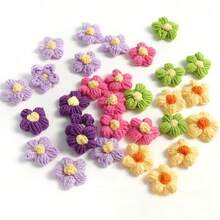 针织钩针花 - 10/20/50 件混色手工彩色羊毛花缝纫配件、DIY 工艺品小泡芙花、DIY 镜子改造材料、发带、帽子和服装配饰、节日配饰、钩针用品 - 彩色 - 查看 12