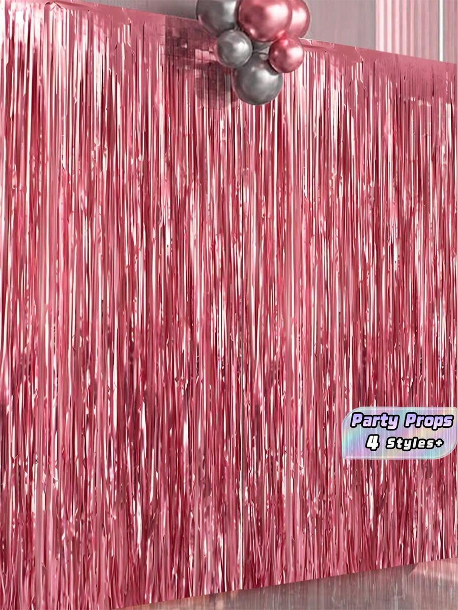1/2/4pcs Bright Pink Tinsel Curtain Backdrop Decor For Birthday Gender Reveal Baby Shower Bridal Party Wedding Celebration Photo Booth Background Props - Pink - View 1