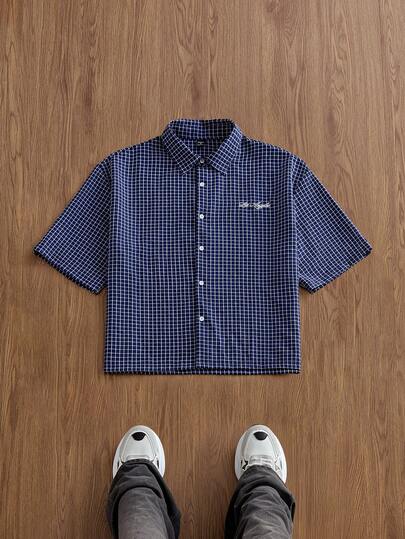 SWAVVY Camisa casual de manga corta con botones y estampado de cuadros para hombres
