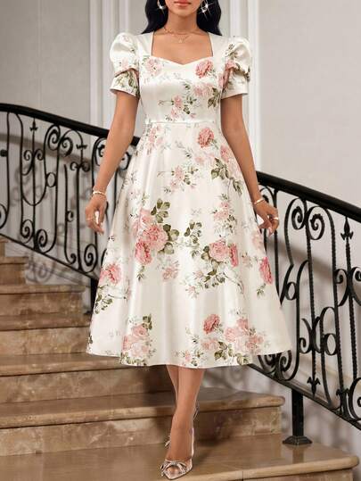 SHEIN Lady Women's Elegant Floral Print Party Dress