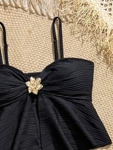 SHEIN Bộ bikini hai mảnh màu đen dành cho nữ tuổi teen, đồ bơi đi nghỉ mát cho nữ tuổi teen, mùa xuân/hè. - màu đen - Xem 5
