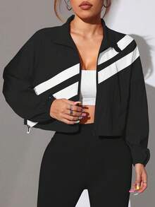EMERY ROSE Colorblock Zip-Up Sports Jacket With Drawstring Hem, Spring/Autumn - Multicolor - View 6