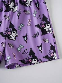 HELLO KITTY AND FRIENDS | SHEIN 少女字母卡通印花圆领短袖上衣和短裤睡衣套装 - 彩色 - 查看 6