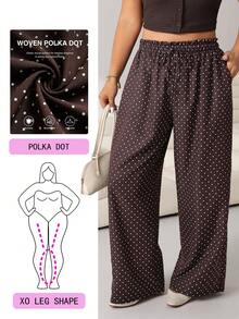 Solflare Plus Size Casual Polka Dot Print Drawstring Waist Pants - Multicolor - View 1