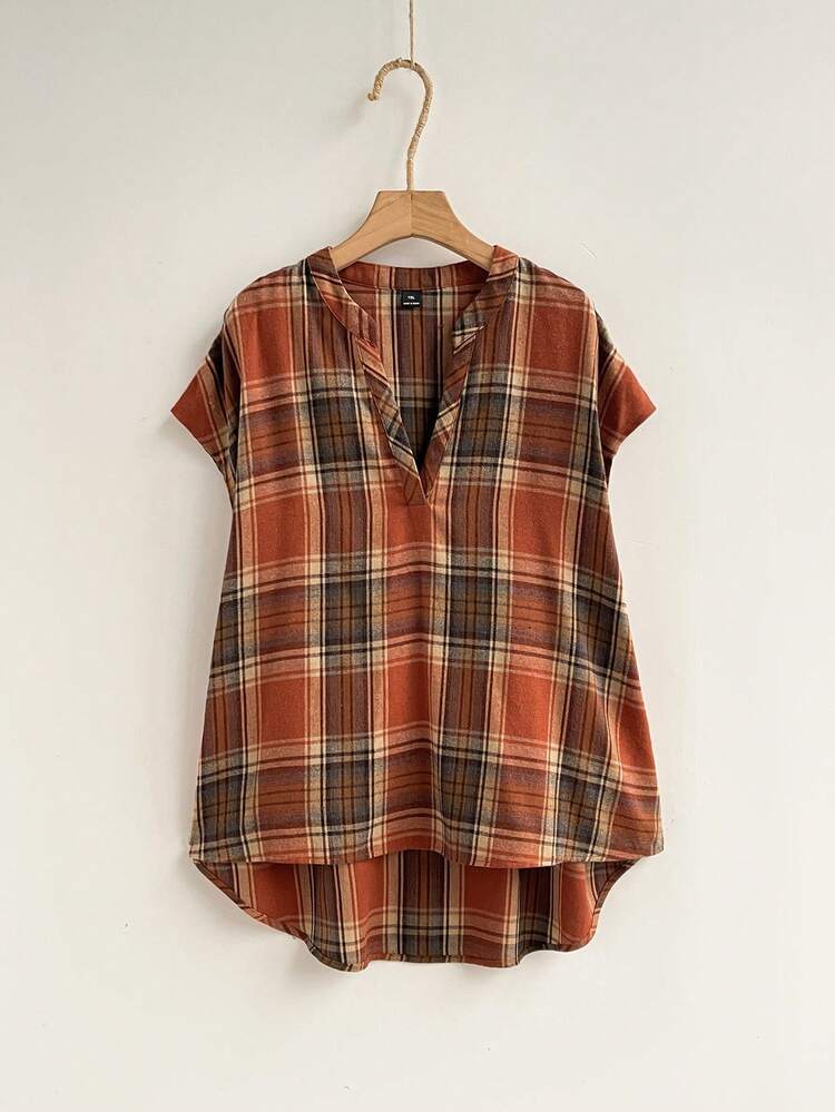 Plus Size Women Striped V-Neck Batwing Short Sleeve Casual Loose Fit Tunic Blouse