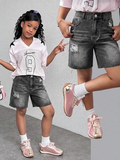 SHEIN Quần short jean denim cạp thấp rách gấu, phong cách Y2K 2000s cho bé gái tuổi teen, thích hợp cho mùa xuân hè, đi biển, nghỉ mát, lễ hội âm nhạc, tiệc tùng. Quần short dài dễ thương cho mùa hè, kỳ nghỉ hè, mùa xuân, bãi biển, kỳ nghỉ, phong cách thường ngày cho bé gái, ngày Valentine, phù hợp cho mùa xuân và hè, phong cách vintage/bãi biển/biển/thanh lịch, tốt nghiệp, thời trang đường phố, kỳ nghỉ hè, mùa xuân, bãi biển, trở lại Socool.