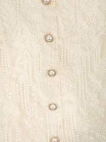 Seusyu White Summer Elegant Tea Party Lace Blouse Paired With Skirt,Long Sleeve Pocket Button Elastic Waist Luxury High-End Plus Size Women 2-Piece Set Fall - Apricot - View 4