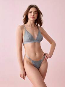 Bonmuse 女款基本色細肩帶內衣與比基尼泳褲套裝，日常休閒穿著，無墊，適合夏季 - 灰色 - 查看 5