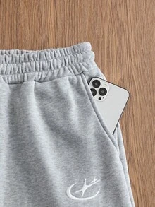 SWAVVY Men's Casual Loose Sweatpants, Standard Size, Grey With Embroidery, Suitable For Spring And Autumn - Grey - View 6