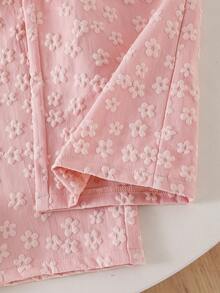 Genkimix Kids Set de 2 piezas con blusa texturizada con decoración floral 3D y pantalones largos casuales para niñas, adecuado para salidas casuales - Rosa - Ver 6