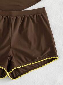 Swim Lushoire Bộ bikini hai mảnh màu trơn dành cho nữ, kiểu áo hai dây và dây chéo phía trước, thoải mái và phù hợp cho kỳ nghỉ hè ở bãi biển. - Cà phê nâu - Xem 7