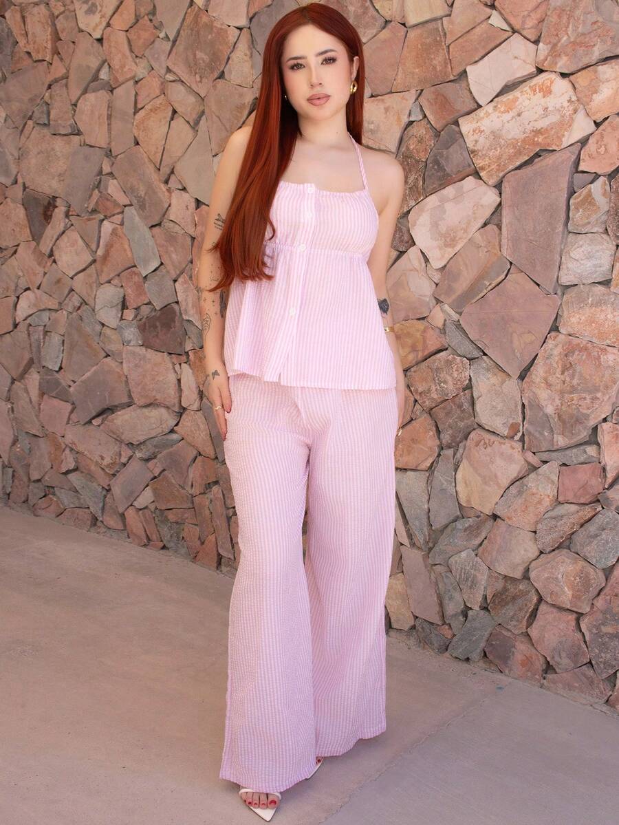 SHEIN Sweetro Trang phục hai mảnh dành cho phụ nữ mặc hàng ngày - Hồng - Xem 1