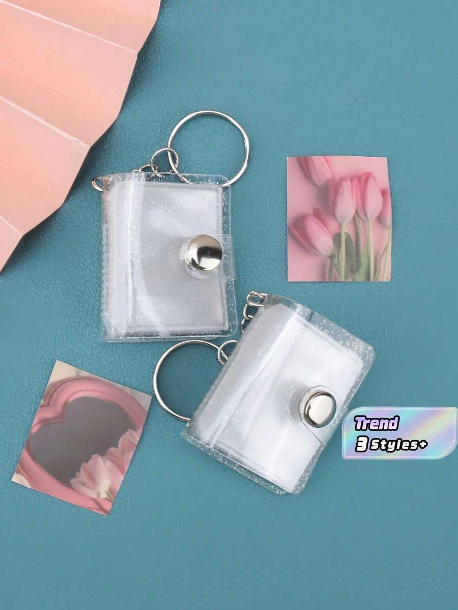 16 - Page 1 - Inch Shiny White Mini Photo Album Keychain, A Simple And Delicate Insert - Type Document Storage Album For Students, Which Can Be Put Into Bags. - Clear - View 1