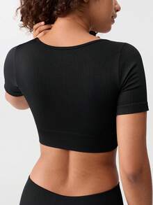 Loungeista Bộ đồ thể thao nữ 2 món, áo cổ vuông phối cùng quần short cạp cao, phong cách thể thao năng động. - màu đen - Xem 8