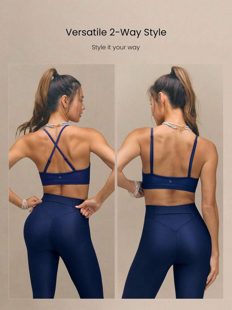 Sujetador deportivo con acabado brillante acanalado, con tirantes ajustables, copas desmontables y de bajo impacto, apto para yoga, pilates y uso diario