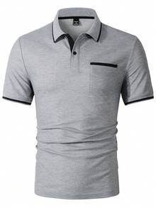 Manfinity Homme Áo polo nam tay ngắn cỡ lớn, phù hợp cho công sở và hoạt động ngoài trời. - Xám - Xem 3