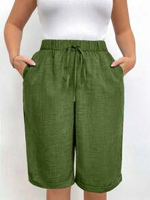 EMERY ROSE Pantalones cortos casuales de unicolor talla grande - Verde - Ver 7