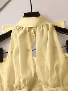 Franclia Top dulce para mujer con cuello halter, anudado y detalles de encaje fruncido patchwork - Amarillo claro - Ver 5