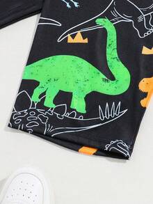 Luminous Dinosaur Print Pajama Set, Short Sleeve Shorts, Casual Snug Fit Loungewear For Teens & Young Men - Black - View 7