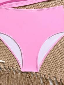 SHEIN Áo bikini hai mảnh họa tiết hoa dành cho bé gái, thời trang và phong cách, thích hợp cho mùa hè đi biển, bơi lội, suối nước nóng và kỳ nghỉ. - Màu Hồng baby - Xem 5