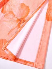 SHEIN Đầm maxi dáng ôm màu cam dệt kim không tay, lưng chéo, in hoa, dành cho thiếu nữ, thích hợp mặc đi nghỉ mát, mùa xuân/hè. - trái cam - Xem 5