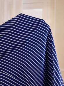 LuxeNights Faux Silk Striped Lapel Cardigan Nightgown - Blue and White - View 7