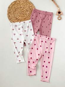 Baby Girl Floral Print Elastic Waist Pants - Pink - View 7
