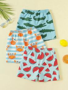 SHEIN Kids 3pcs/Set Baby BoyCute Lemon, Crab & Turtle Print Swimsuit Shorts, Swimwear Set, Suitable For Beach, Vacation, Surfing - Multicolor - View 3