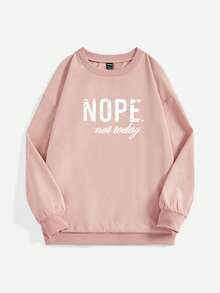 EMERY ROSE Áo nỉ dài tay cổ tròn in chữ dáng rộng thoải mái cho nữ, áo nỉ dài tay cổ tròn dáng rộng màu hồng dáng suông vai rớt cho nữ mùa đông, áo nỉ dài tay tốt nghiệp, áo đi học, áo giáo viên cho nữ, áo mùa thu đi học - Hồng - Xem 3