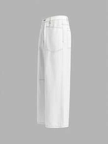 AXEPEAK Men's Casual Everyday Commute Versatile Contrast Stitch Patch Pocket Loose Wide-Leg Jeans - White - View 7